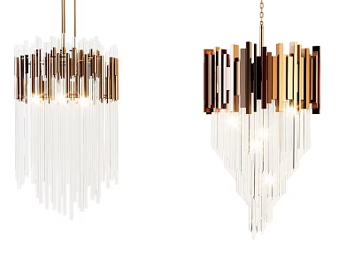 Modern Pendant Lights with Metal Frame and Glass Strip Hanging Design 3d model
