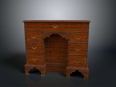 Classic Wooden Dining Table With Multiple Drawers Golden Handles And Arched Legs 3d model