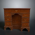 Classic Wooden Dining Table With Multiple Drawers Golden Handles And Arched Legs