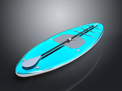 Blue Stand Up Paddleboard With Paddle And Glossy Modern Surface Design 3d model