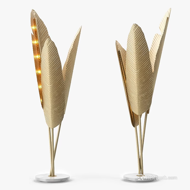 Golden Feather Shaped Sculpture Carving With Textured Design And Lighting Effect 3d model 