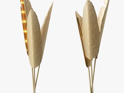 Golden Feather Shaped Sculpture Carving With Textured Design And Lighting Effect 3d model