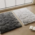 Soft Shaggy Dark Gray and Light Gray Square Rugs on Wooden Floor with Open Book