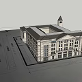 Modern Classical Office Building With Light Beige Facade And Spacious Front Plaza 3d model