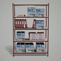 Practical Multi Tiered Storage Shelving Unit With Black Binders And Blue Boxes 3d model