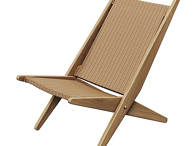 Modern Minimalist Leisure Chair With Wooden Frame Woven Seat And Backrest 3d model
