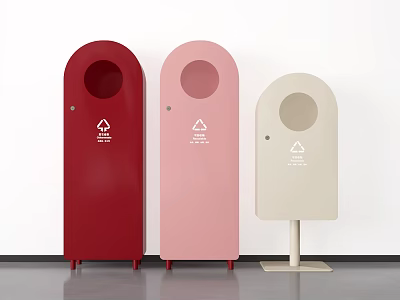 Stylish Household Recycling Bins In Red Pink Beige Colors With Clear Symbols 3d model