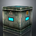 Vintage Computer Case With Rusted Metal Surface Blue Glowing Windows And Warning Signs