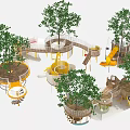 Natural Themed Outdoor Playground Equipment with Trees Slides Circular Platforms and Walkways