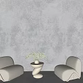 Textured Gray Accent Wall With Modern Single Sofas And Art Table 3d model