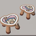 Heart Shaped Kids Sofa Stool With Cartoon Face And Wooden Legs In Soft Colors