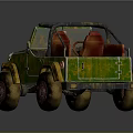 Green And Red Toy Jeep With Open Top Red Seats Muddy Large Off-Road Wheels