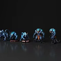 Detailed Blue Creature Figurines Displaying Diverse Poses On Reflective Surface 3d model