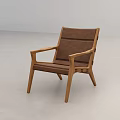 Modern Wooden Frame Brown Leather Lounge Chair With Armrests And Minimalist Design