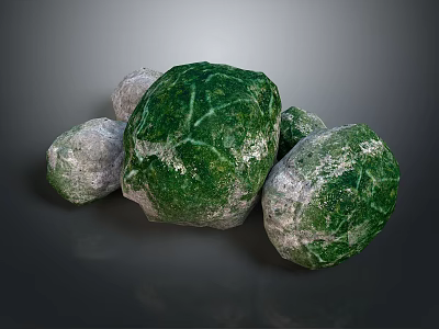 Natural Green and Gray Stones with Rough Textured Surfaces in Original Form 3d model