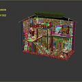 Cartoon Style House Interior With Brick Walls Wooden Staircase Tables Chairs Bookshelves Plants And Barrels