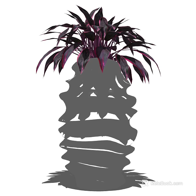 Bonsai Plant With Purple Foliage And Artistic Layered Textured Pot Design 3d model 