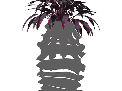 Bonsai Plant With Purple Foliage And Artistic Layered Textured Pot Design 3d model