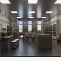 Modern Specialty Store Interior With Ceiling Lights Shelves Display Cabinets And Large Windows 3d model