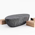 Modern Minimalist Table and Chair Set with Oval Black Stone Table and Wooden Block Chairs