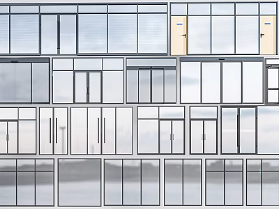 Various Modern Window And Door Designs With Glass Panels And Frames 3d model