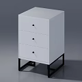 White Modern Nightstand With Three Drawers Black Knobs And Black Metal Legs 3d model