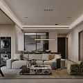 Modern Living And Dining Room Interior With Sofa Coffee Table And Pendant Light Fixture