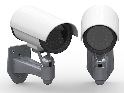 White Projection Monitoring Cameras With Mounting Brackets And Night Vision Lenses 3d model