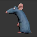 3D Cartoon Character Blue Rat With Pink Ears Standing Pose And Big Eyes Design