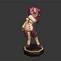 Tiger Like Game Character 3D Model With Purple Pink Accents Standing On Pedestal Base