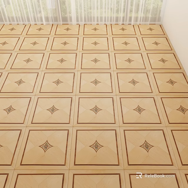 Light Brown Floor Covered With Square Tiles And Diamond Patterns 3d model
