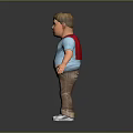 Chubby Blonde Boy Character In Light Blue Shirt Red Scarf Brown Pants White Shoes