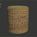 Handcrafted Woven Round Rattan Stool With Natural Brown Textured Surface Home Decor