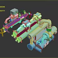 Industrial Mechanical Equipment System With Blue Light Blue Pipes And Machinery Components