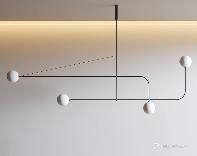 Modern Geometric Chandelier With Black Metal Frame And White Globe Lights 3d model 