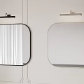 Two Wall Mounted Mirrors With Black And Gold Frames On White Wall With Green Plant