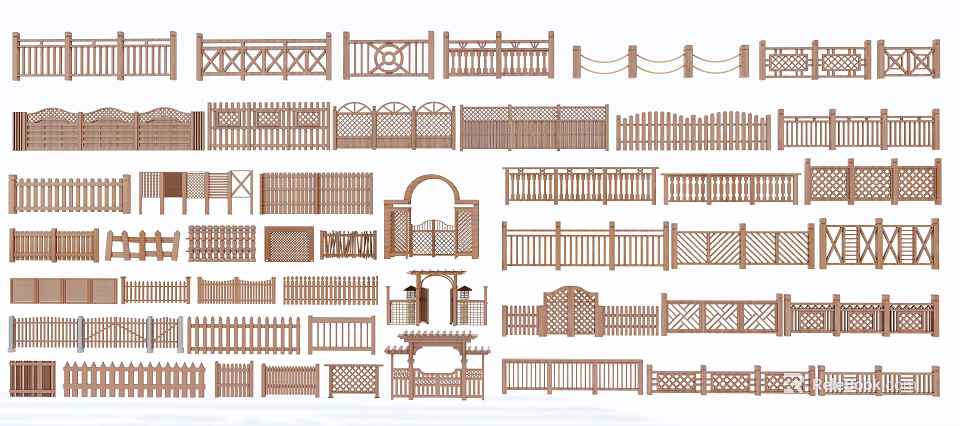 Various Decorative Wooden Railings Designs for Garden Patio and Porch 3d model 