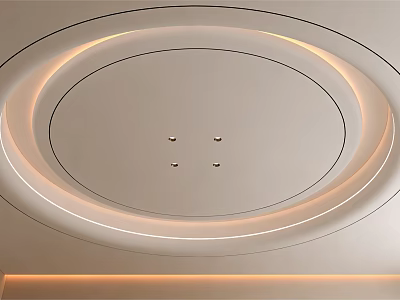 Modern Layered Circular Ceiling Design With Chandelier And Ambient Lighting Strips 3d model