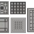 Various Ceiling Panel Designs Featuring Geometric Patterns And Decorative Grids 3d model