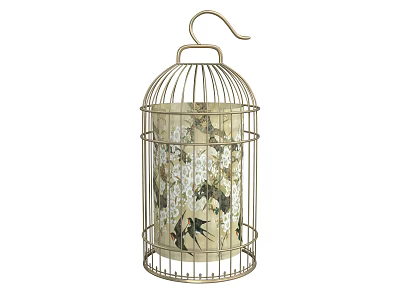 Decorative Birdcage Shaped Home Decor With Metal Frame And Floral Pattern 3d model