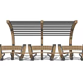 Modern Landscape Seating With Arched Wooden Canopy And Wood Metal Structure Benches