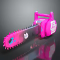 Pink Chainsaw with Graffiti Design POWER Text Cat Face Graphic and Star Decorations