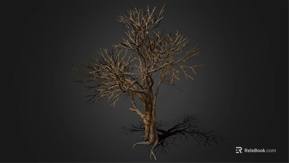 Detailed Dead Tree with Bare Branches and Exposed Roots on Dark Background 3d model 