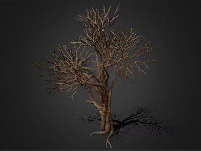 Detailed Dead Tree with Bare Branches and Exposed Roots on Dark Background 3d model