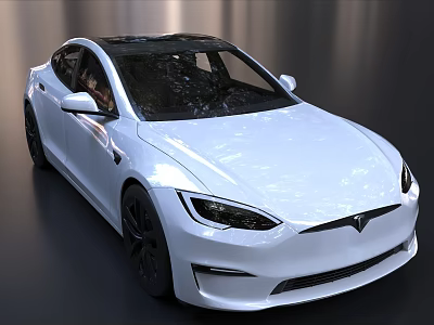 White Tesla Sedan With Modern Design Black Wheels And Panoramic Sunroof 3d model