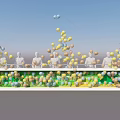 Launch Device With Multiple Colorful Balloons And Standing Figures On Elevated Structure