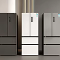 Three Dark Gray White Light Gray Multi Door Design Modern Minimalist Refrigerators In Indoor Setting