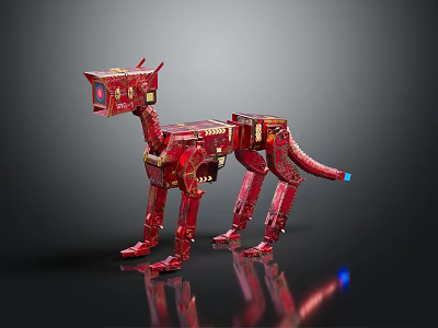 Red Robotic Dog With Mechanical Structure And Detailed Metallic Parts Design 3d model