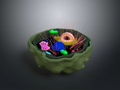 Detailed 3D Cell Structure with Colorful Organelles and Microscopic Hair Like Cilia 3d model