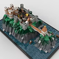 Lego Building Blocks Castle Island Scene With Water Bridge Rocks And Small Boat